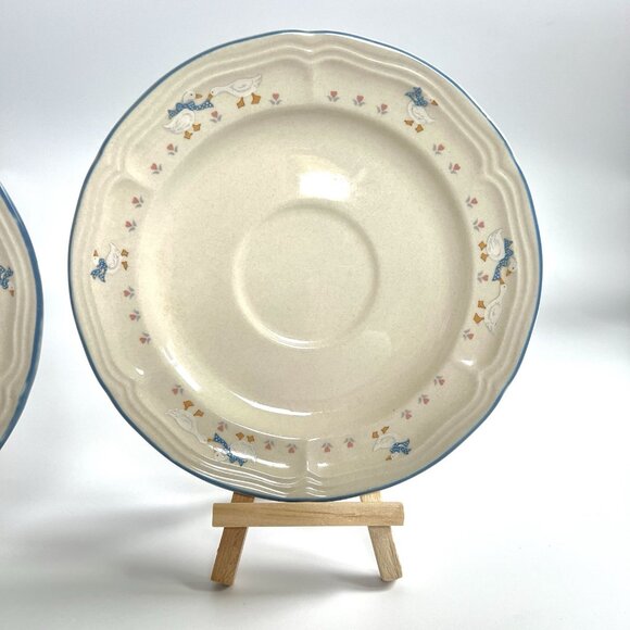 Vintage Brick Oven Stoneware Saucer Aunt Rhody Blue Goose Set Of 2 Plates 6.5" - Picture 3 of 9